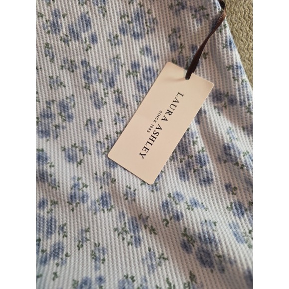 Laura Ashley Blue Ditsy Floral Fine Ribbed Shrt Sleeve Henley Soft Top NWT Sz XL - Picture 3 of 7